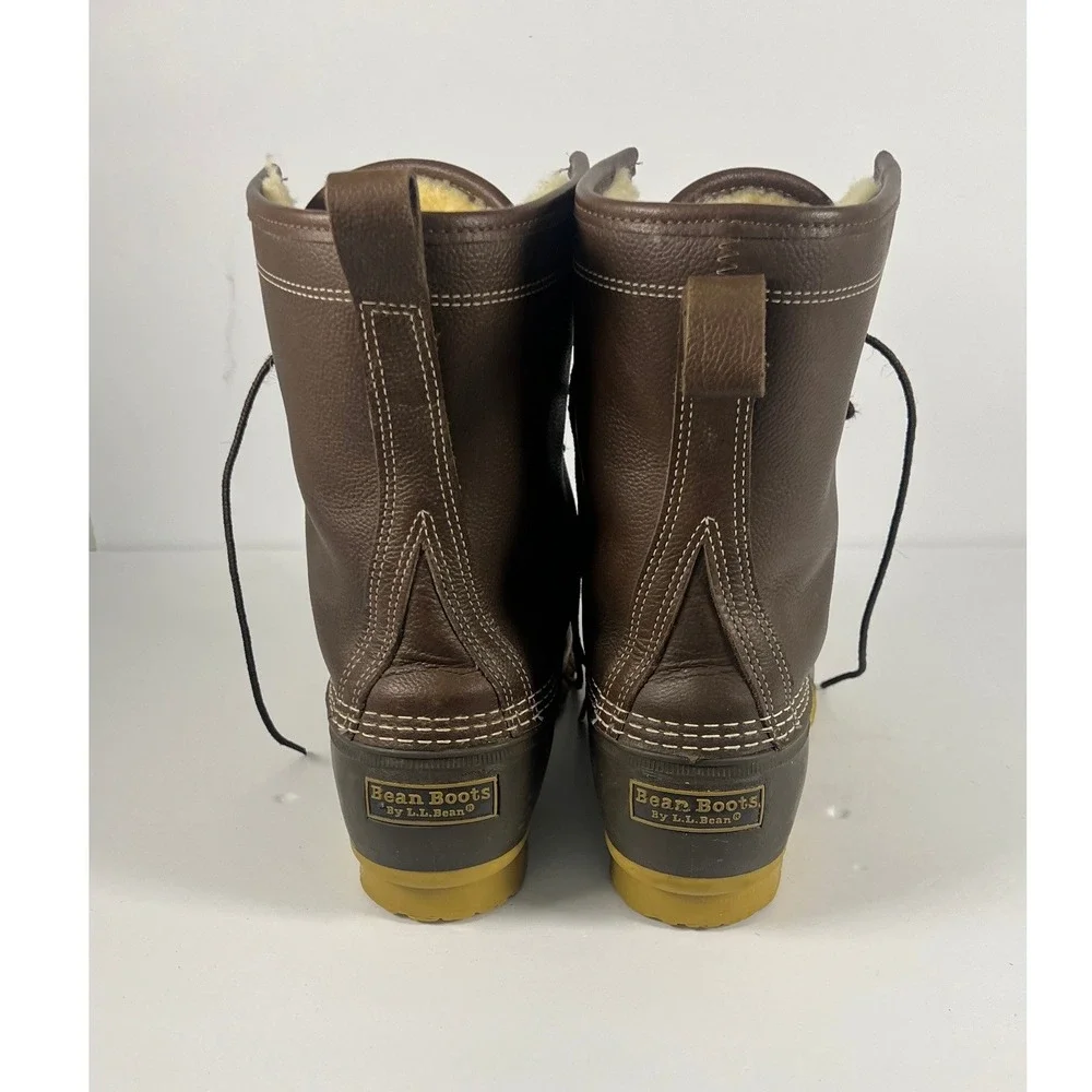 LL Bean Shearling Lined Bean Boots Mens 10M Brown Leather Duck Boots 1003580 USA